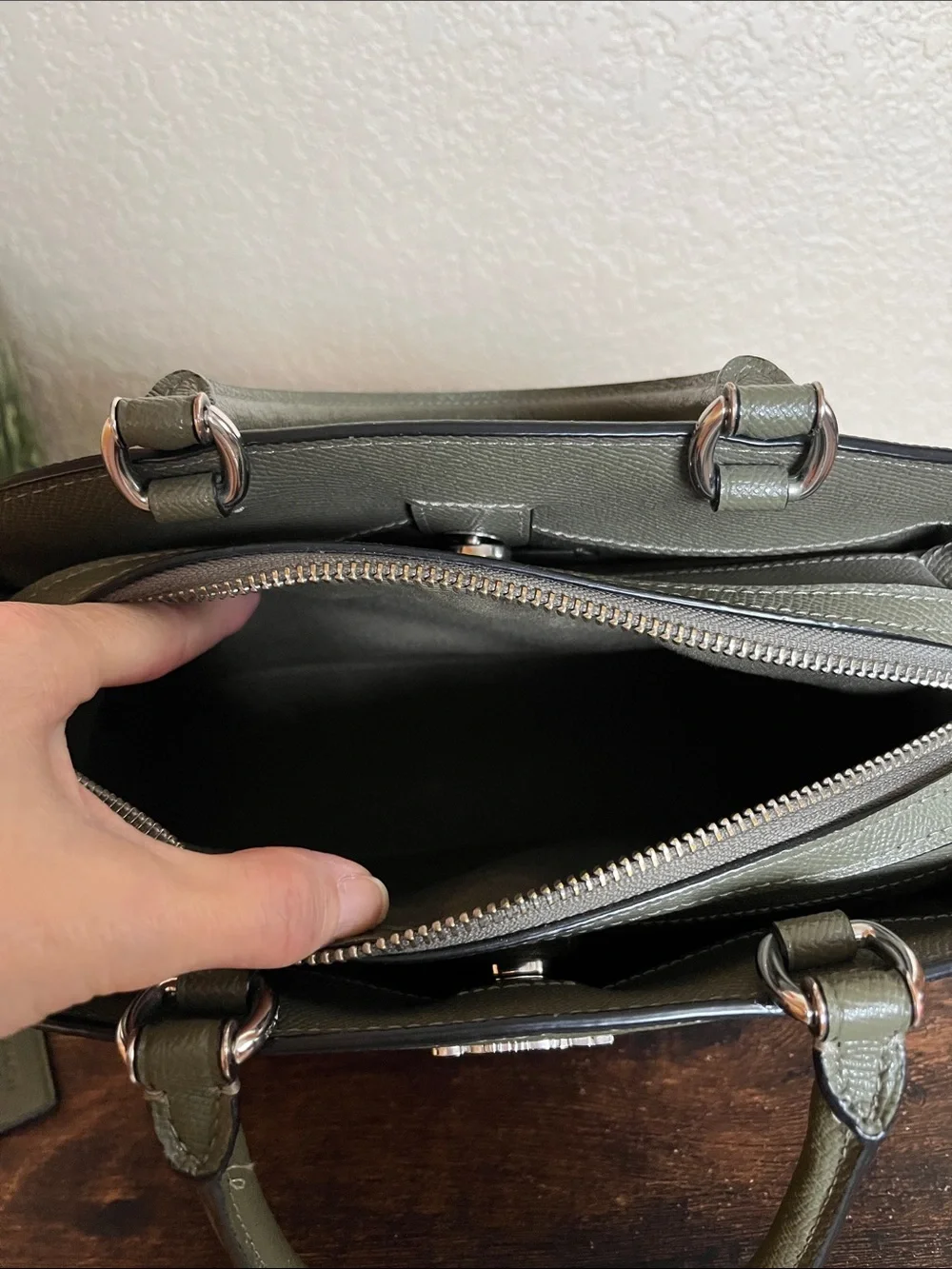 Coach 91146 Mini Lillie Carryall Bag Crossgrain Leather Crossbody Olive